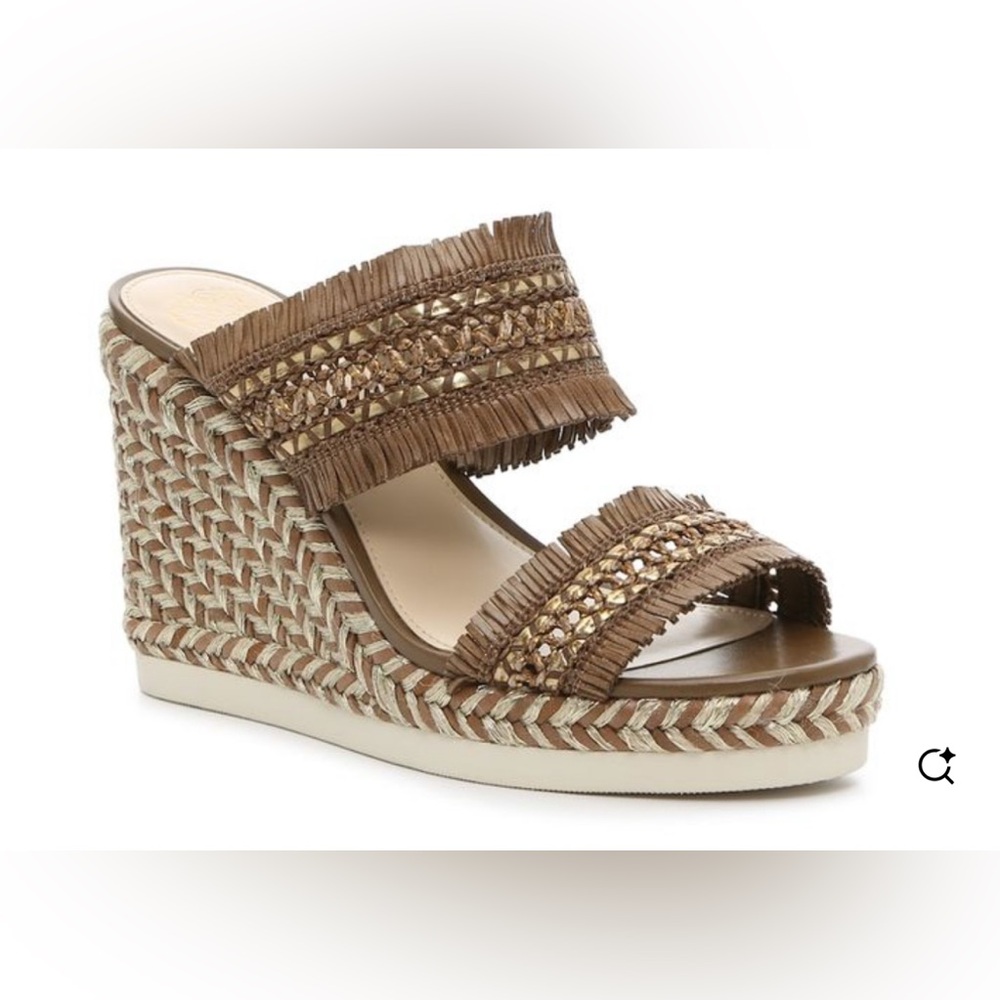 NEW- Vince Camuto Brown Wedge Sandals with Woven Design - Size 11